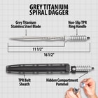 Grey Titanium Spiral Dagger With Sheath - Stainless Steel Construction, Quad-Edged Blade, Hidden Compartment - Length 16 1/2”